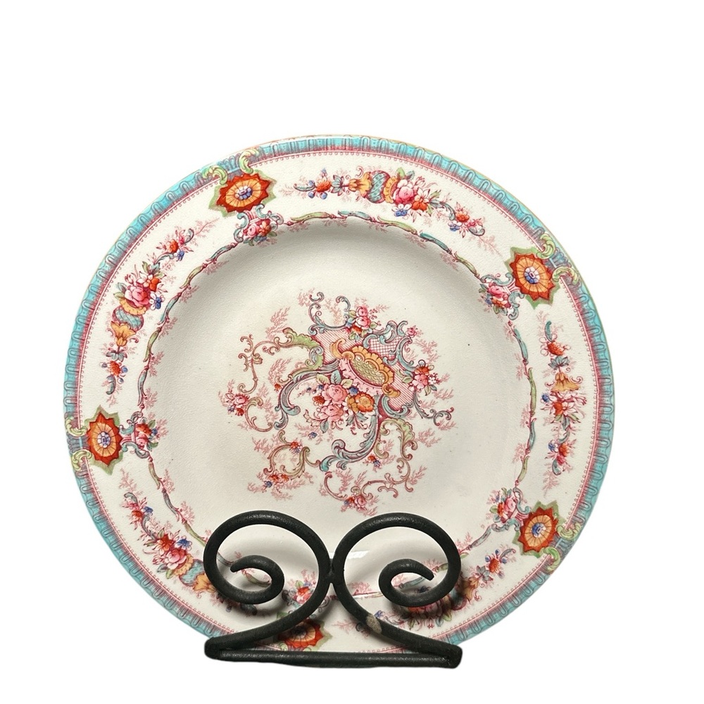 Cauldon Ltd H 9120 Aqua & Rose Shallow Rim Bowl Ca. 1904-1920